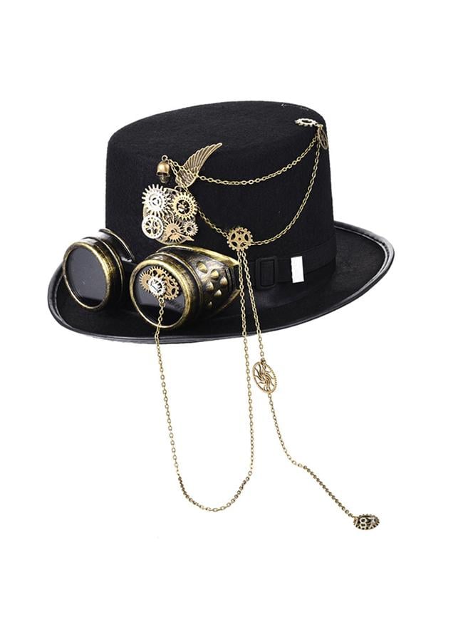 Deluxe Mens Womens Steampunk Black Costume Tie-Up Cloth Faux Leather Top Hat